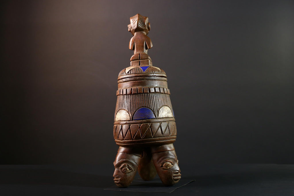 African Yoruba Container Female Figure Sculpture Tribal Carved Wood Art Nigeria Spiritual Decor Collectible Cultural Piece-G5638