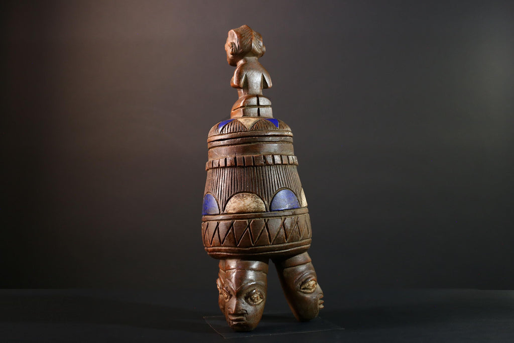 African Yoruba Container Female Figure Sculpture Tribal Carved Wood Art Nigeria Spiritual Decor Collectible Cultural Piece-G5638