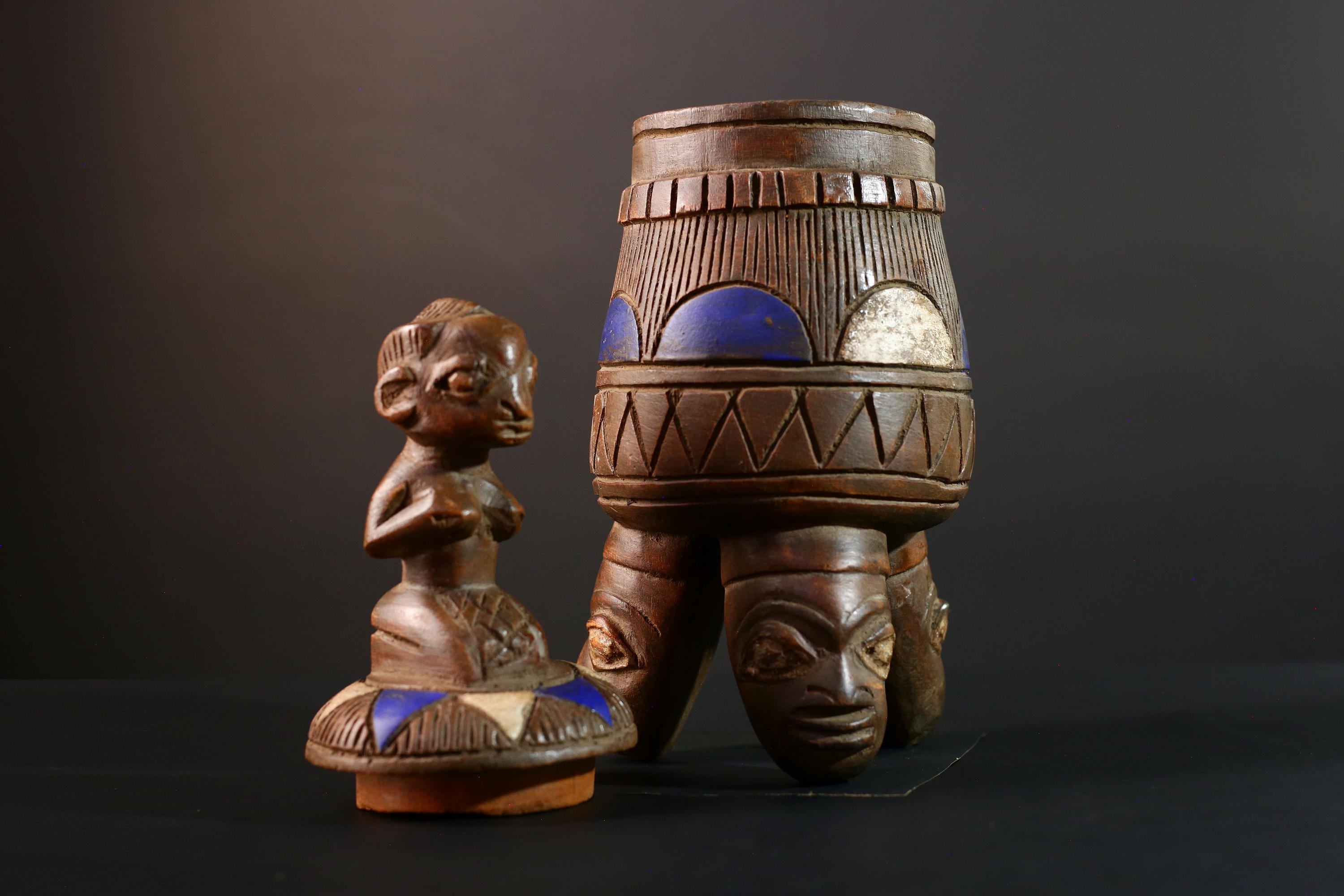 African Yoruba Container Female Figure Sculpture Tribal Carved Wood Art Nigeria Spiritual Decor Collectible Cultural Piece-G5638