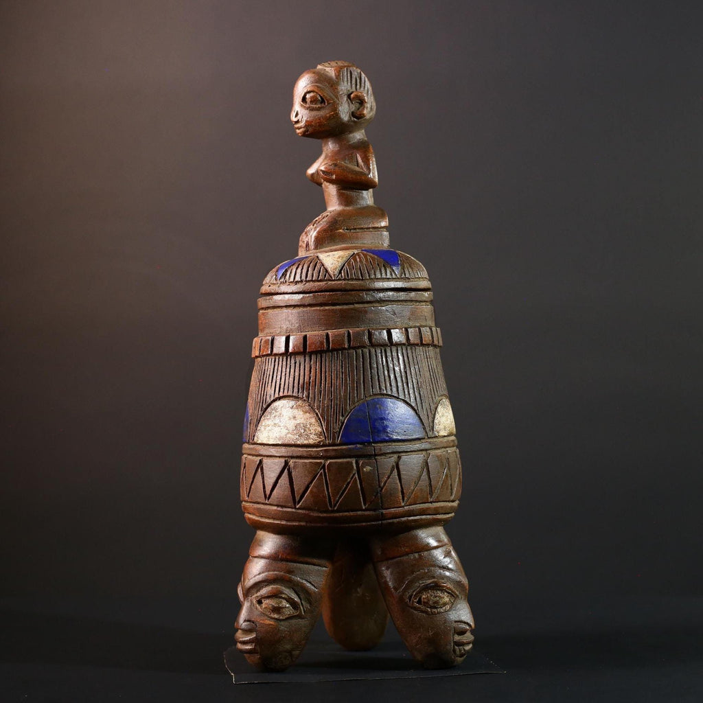 African Yoruba Container Female Figure Sculpture Tribal Carved Wood Art Nigeria Spiritual Decor Collectible Cultural Piece-G5638