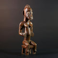 African Yoruba female figure seated on stool carved tribal fertility sculpture from Nigeria altar decor spiritual wood art-G5640