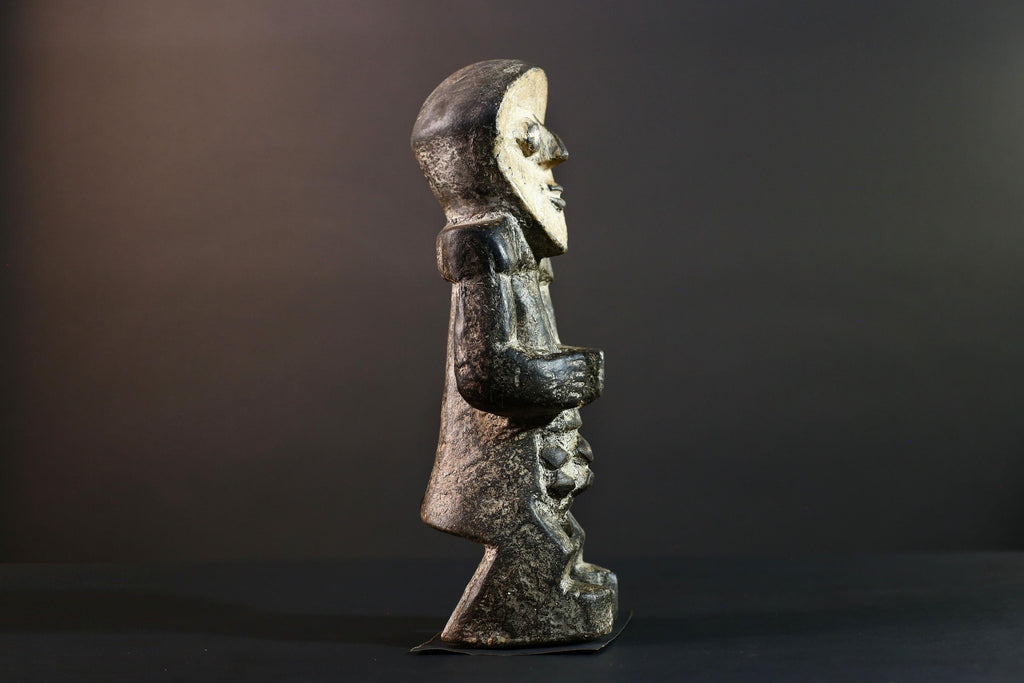 African Congo tribal figure with stylized face carved wood fertility sculpture ancestral decor primitive masculine statue-G5641