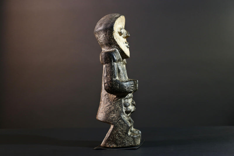 African Congo tribal figure with stylized face carved wood fertility sculpture ancestral decor primitive masculine statue-G5641