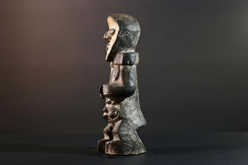 African Congo tribal figure with stylized face carved wood fertility sculpture ancestral decor primitive masculine statue-G5641
