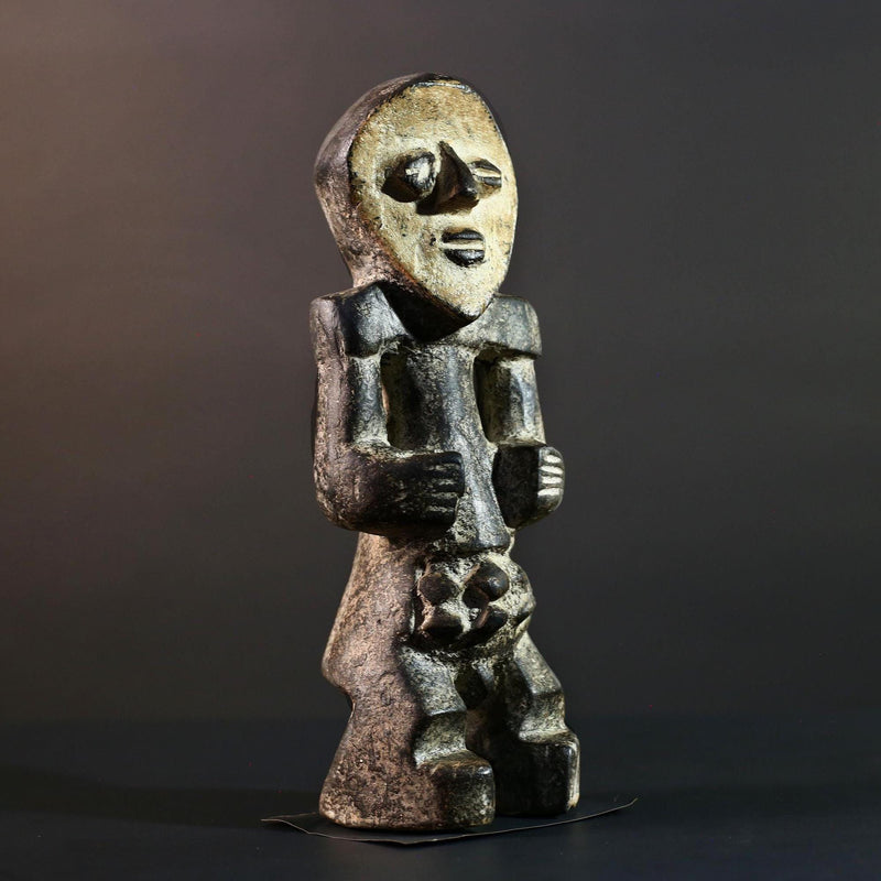 African Congo tribal figure with stylized face carved wood fertility sculpture ancestral decor primitive masculine statue-G5641