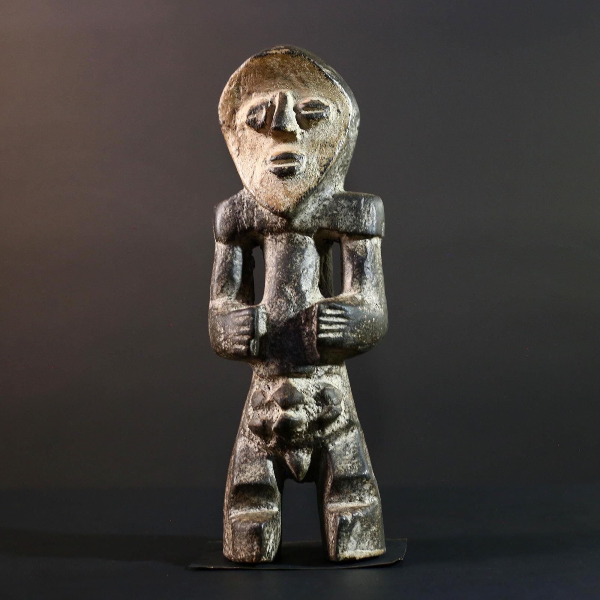 African Congo tribal figure with stylized face carved wood fertility sculpture ancestral decor primitive masculine statue-G5641