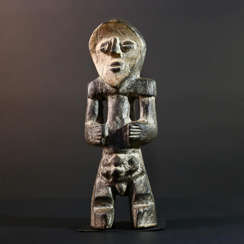 African Congo tribal figure with stylized face carved wood fertility sculpture ancestral decor primitive masculine statue-G5641