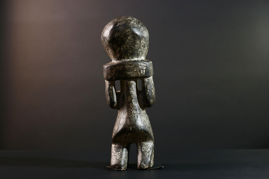 African Congo male figure carved geometric tribal statue with stylized genitals ancestral ritual wood sculpture masculine decor art-G5642