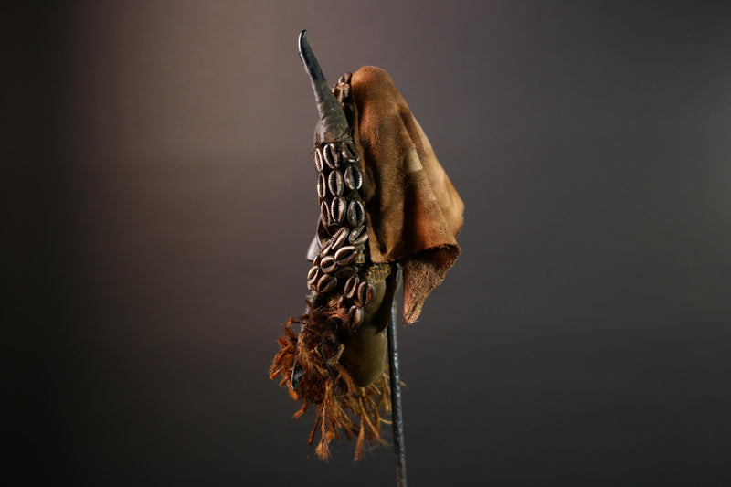 Vintage African Dan Mask with Cowrie Shells & Raffia Beard – Hand-Carved Hardwood Ritual Art from Côte d’Ivoire -G5652