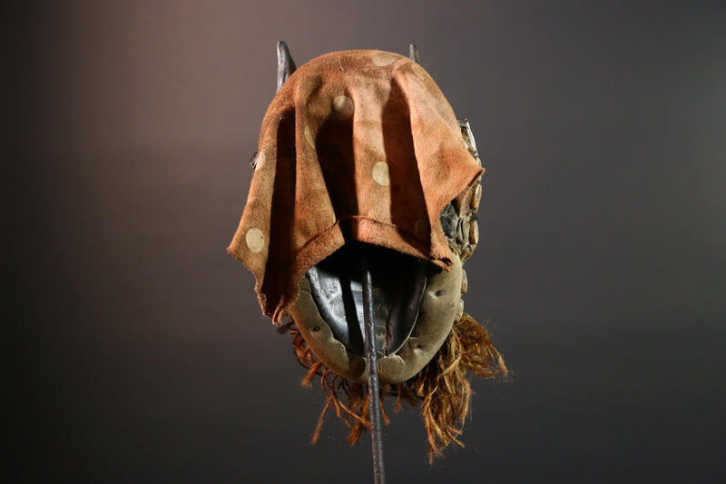 Vintage African Dan Mask with Cowrie Shells & Raffia Beard – Hand-Carved Hardwood Ritual Art from Côte d’Ivoire -G5652