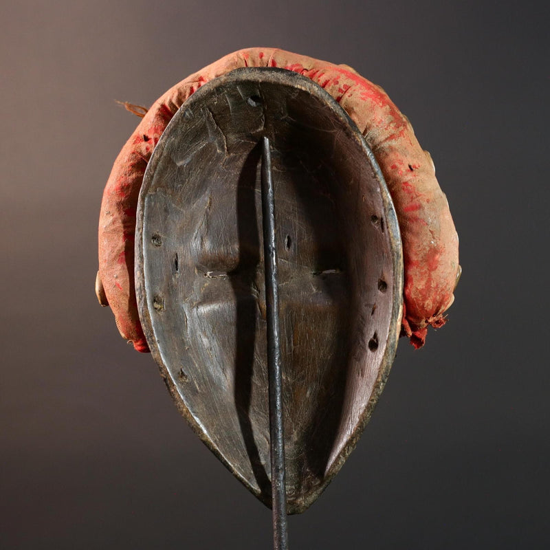 African Dan Mask Carved Wood Tribal Face Cowrie Shell Headdress Liberian Ritual Wall Art Handmade Collectible-G5666
