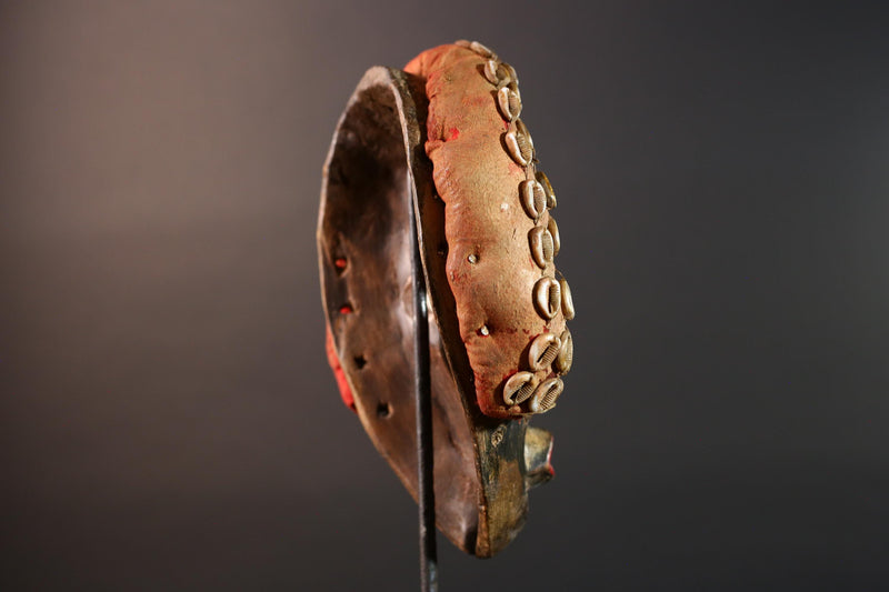 Africa Dan Mask Carved Wood Tribal Face Headdress with Cowrie Shells Liberian Ceremonial Art Ethnic Home Decor Primitive Folk Art Rare-G5667