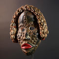 Africa Dan Mask Carved Wood Tribal Face Headdress with Cowrie Shells Liberian Ceremonial Art Ethnic Home Decor Primitive Folk Art Rare-G5667