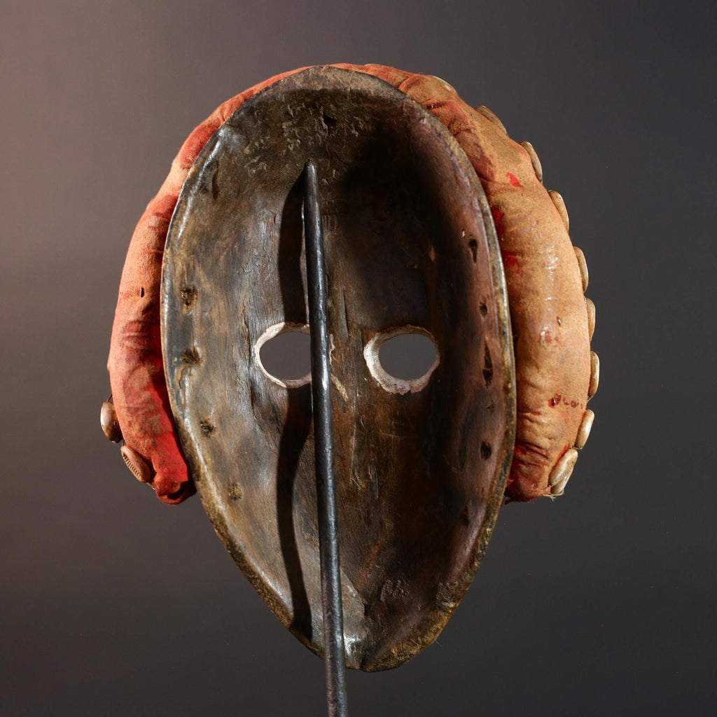 Africa Dan Mask Carved Wood Tribal Face Headdress with Cowrie Shells Liberian Ceremonial Art Ethnic Home Decor Primitive Folk Art Rare-G5667