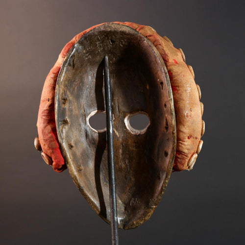 Africa Dan Mask Carved Wood Tribal Face Headdress with Cowrie Shells Liberian Ceremonial Art Ethnic Home Decor Primitive Folk Art Rare-G5667