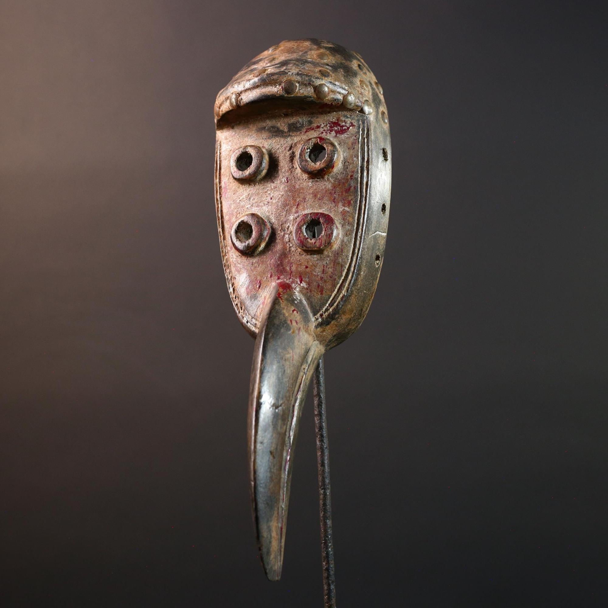 African Tribal Wall Mask Grebo Bird Beak Carved Wood Art Liberia Face Decor Vintage African Sculpture Wall Hanging Mask-G5668