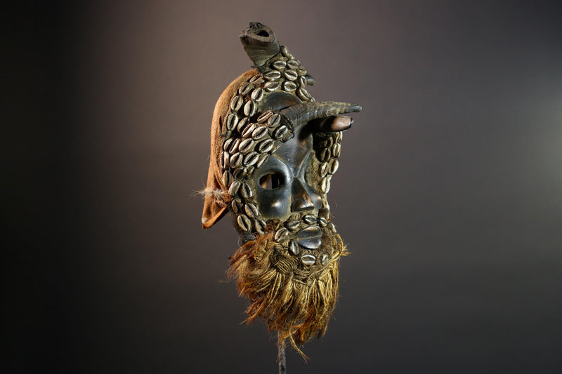 African Dan Antelope Mask Tribal Carved Wood Face Côte d’Ivoire Cowrie Beard Horns Ritual Wall Art Decor Mask African-G5671
