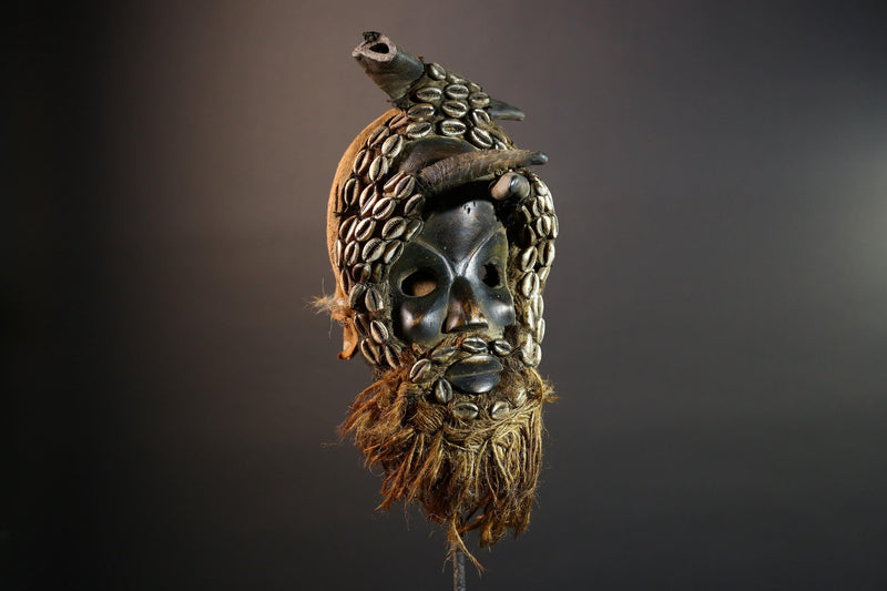 African Dan Antelope Mask Tribal Carved Wood Face Côte d’Ivoire Cowrie Beard Horns Ritual Wall Art Decor Mask African-G5671