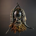 African Dan Mask Cowrie Shells Wood Face Antelope Horns Raffia Beard Tribal Art Decor from Liberia | Authentic Cultural Relic-G5673