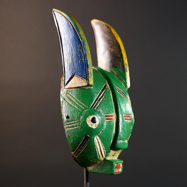 West African mask Bwa Bobo painted wood carving tribal wall decor Burkina Faso art collectible home accent folk tribal sculpture G5677