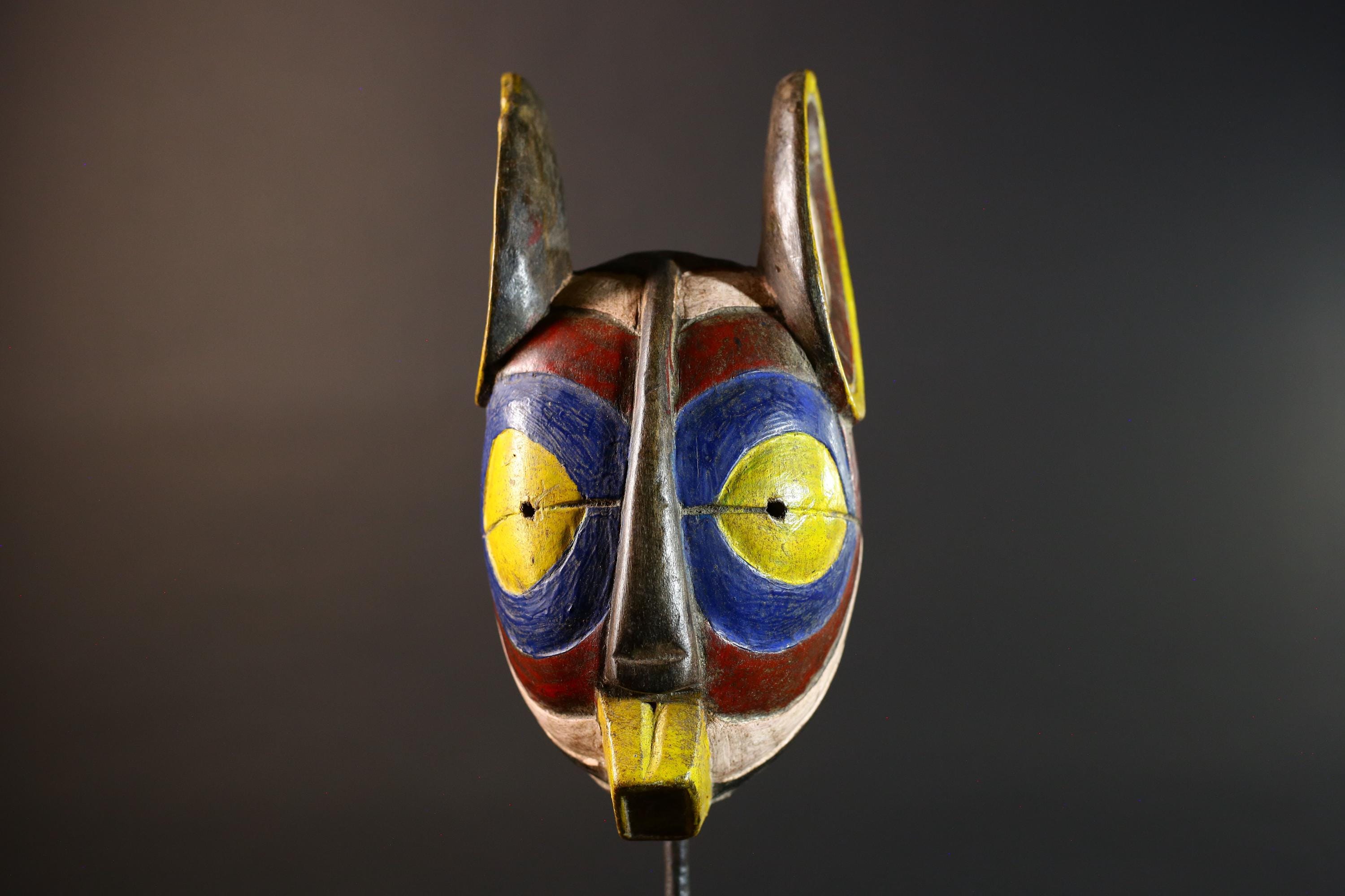 Authentic Vintage African Bwa Bobo Wooden Carved Mask Painted Geometric Face Sculpture Home Decor Unique Collectible Gift Wall Art G5678