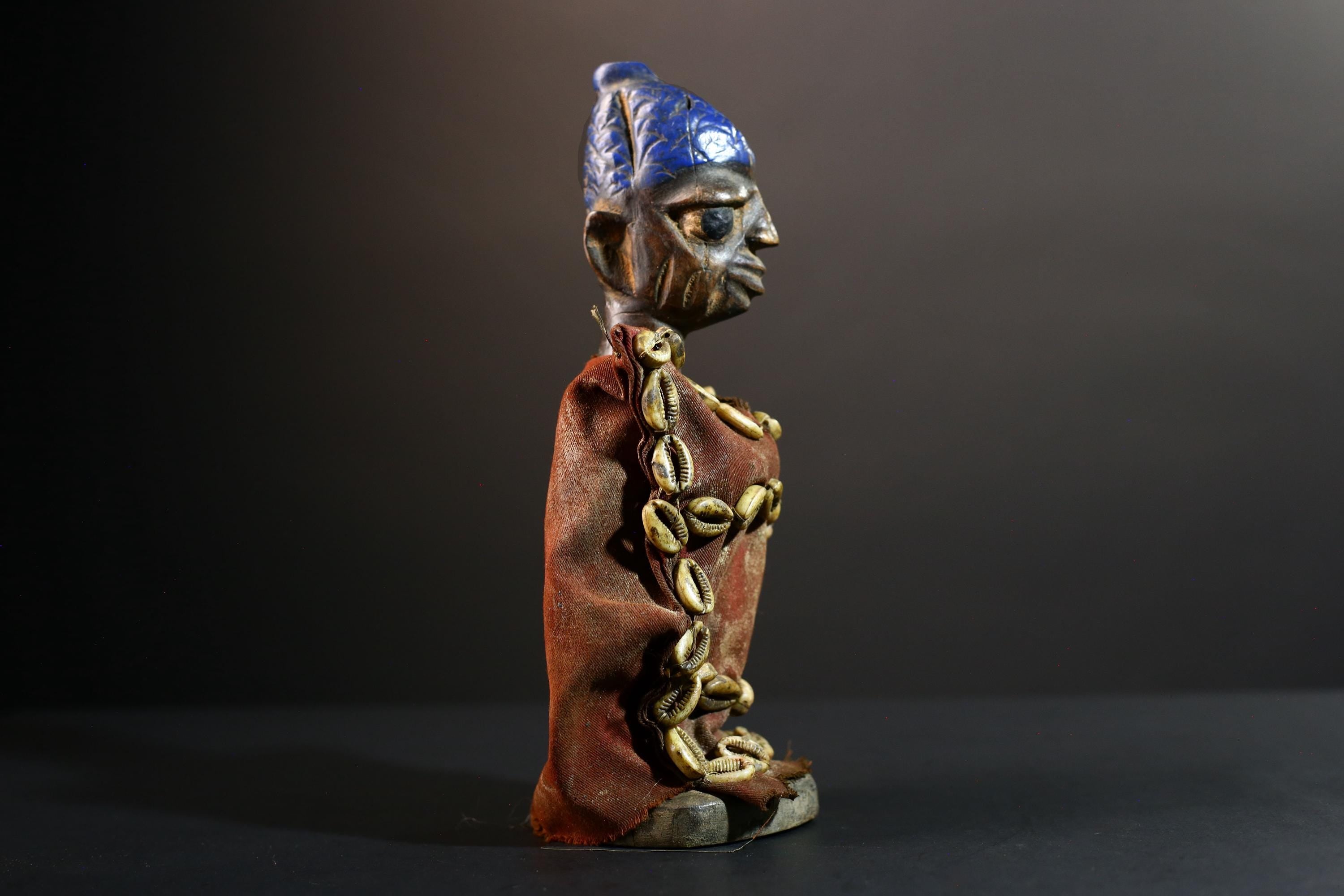 African Cowrie Shell Doll Carved Wood Tribal Fetish Figure Vintage Home Decor Unique Collectible Ethnic Wall Art Cultural Gift-G5683