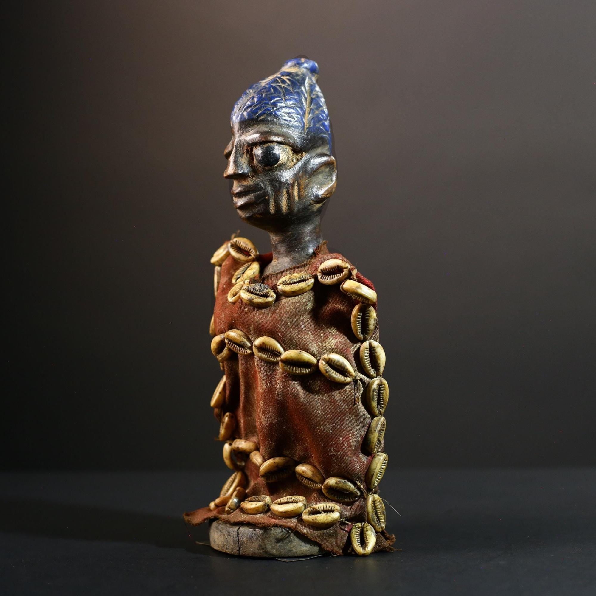 African Cowrie Shell Doll Carved Wood Tribal Fetish Figure Vintage Home Decor Unique Collectible Ethnic Wall Art Cultural Gift-G5683