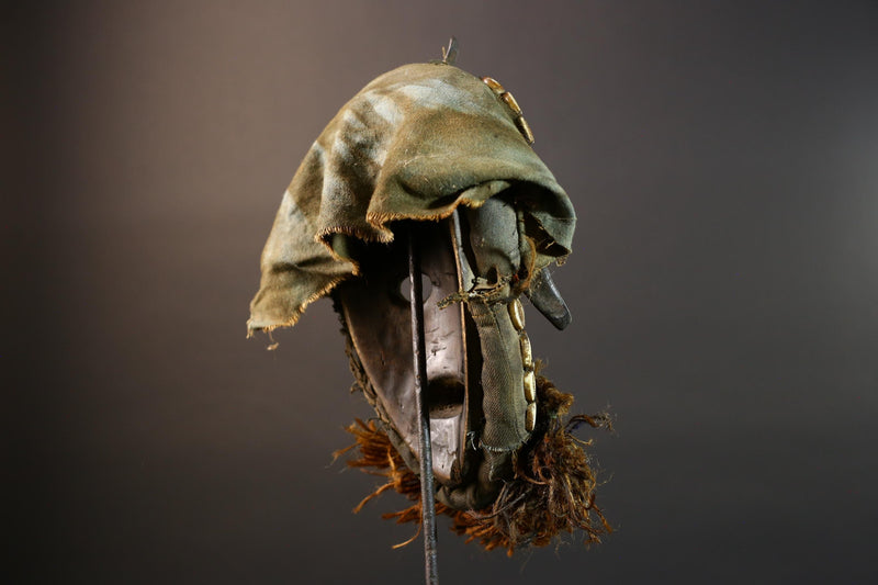 African Dan Mask Hand Carved Wood with Raffia Beard Cowrie Shell Trim Tribal Art Decor Unique Ethnic Wall Hanging Collectible and Home-G5692