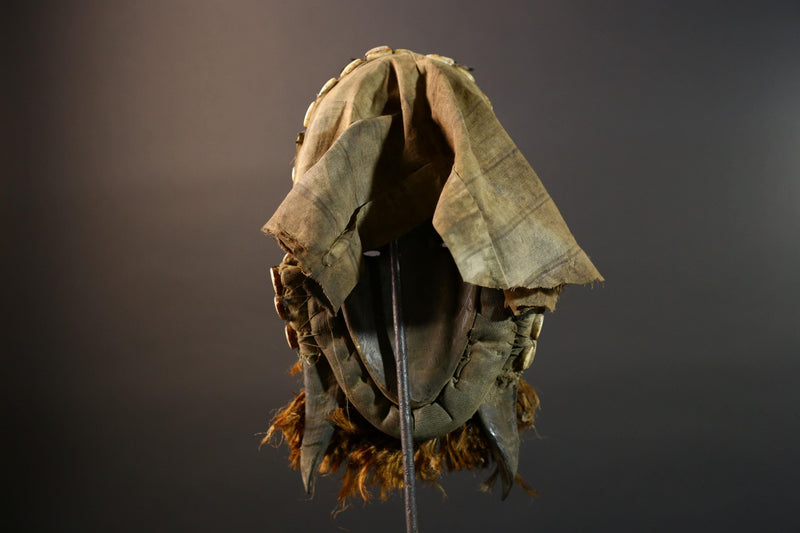 Authentic Dan Tribe Shell Mask Hand Carved Cowrie Raffia Beard African Wall Decor Tribal Art Sculpture Collectible Home Hanging Mask-G5695