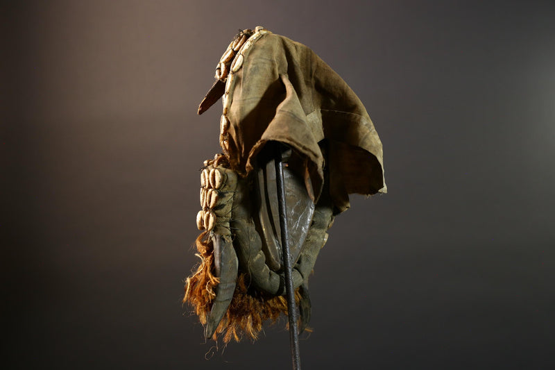 Authentic Dan Tribe Shell Mask Hand Carved Cowrie Raffia Beard African Wall Decor Tribal Art Sculpture Collectible Home Hanging Mask-G5695