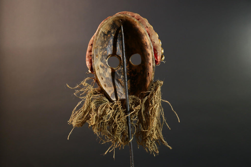 African Dan Mask Hand Carved Cowrie Shell Rustic Tribal Wall Decor Art Sculpture Gallery Display Very Unique Home Accent Wood Carving-G5696