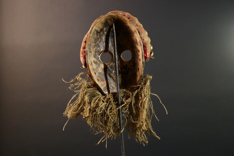 African Dan Mask Hand Carved Cowrie Shell Rustic Tribal Wall Decor Art Sculpture Gallery Display Very Unique Home Accent Wood Carving-G5696