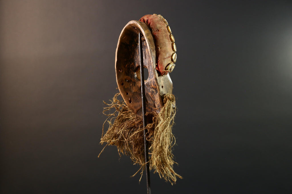 African Dan Mask Hand Carved Cowrie Shell Rustic Tribal Wall Decor Art Sculpture Gallery Display Very Unique Home Accent Wood Carving-G5696