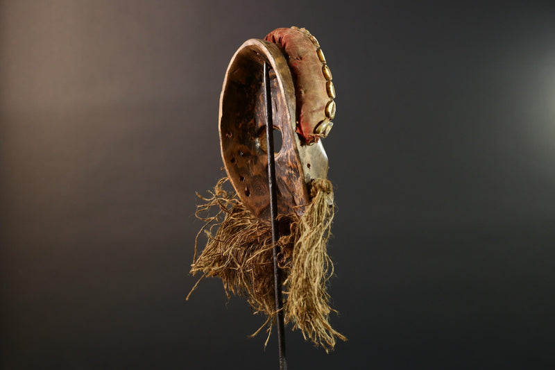 African Dan Mask Hand Carved Cowrie Shell Rustic Tribal Wall Decor Art Sculpture Gallery Display Very Unique Home Accent Wood Carving-G5696