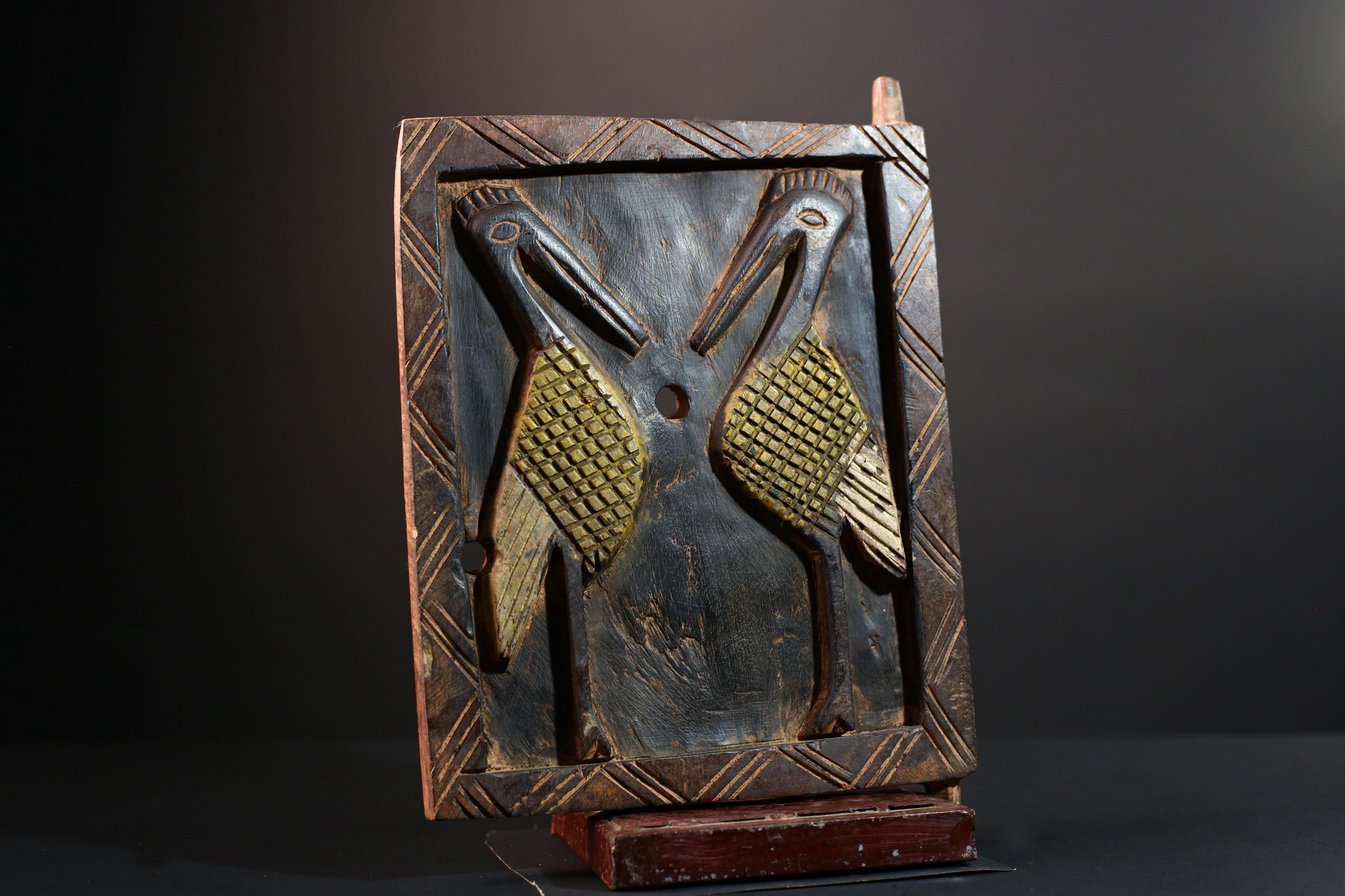 African wood carving Dogon bird panel art piece tribal home decor cultural artifact rustic ethnic wall art unique African sculpture-G5562