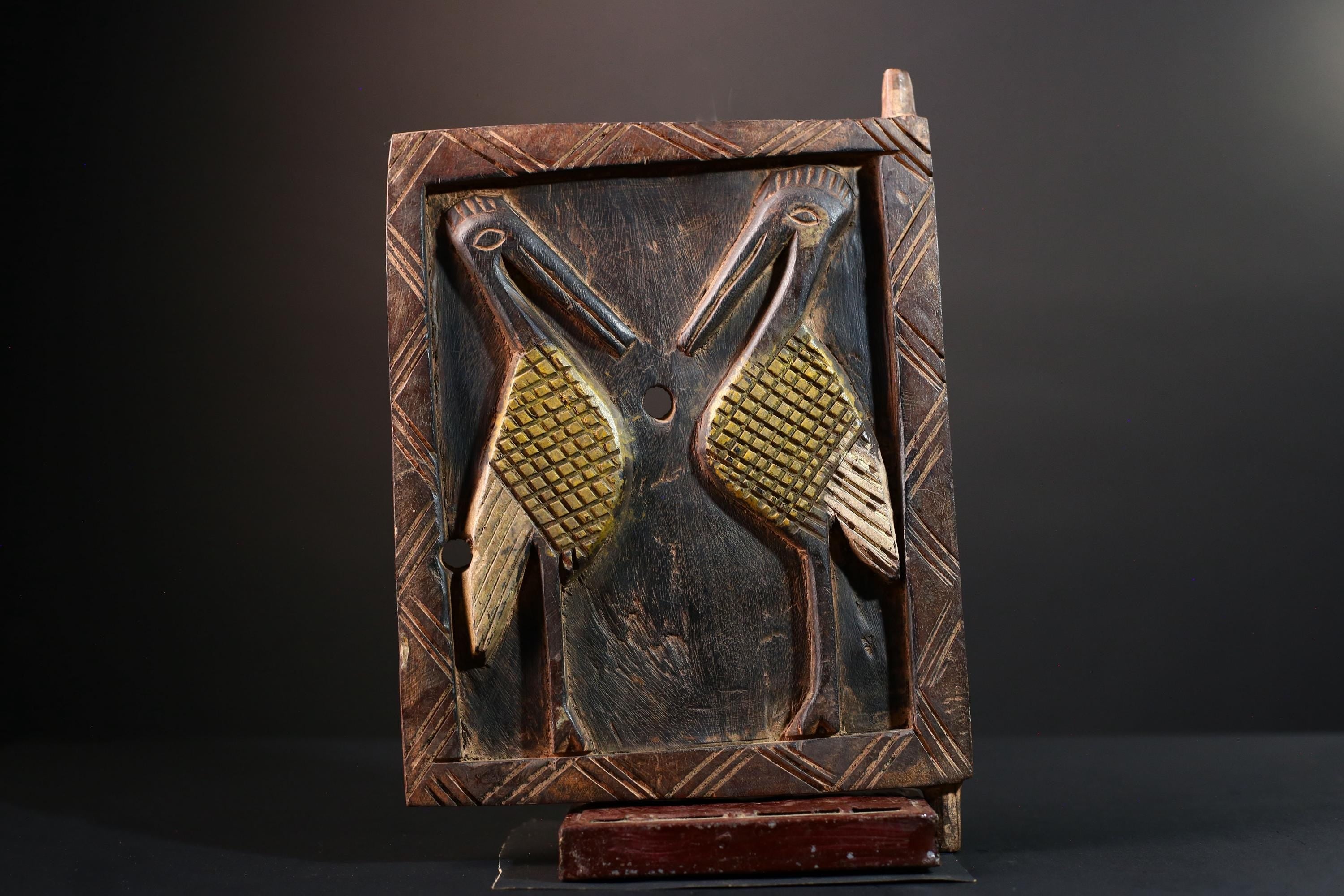 African wood carving Dogon bird panel art piece tribal home decor cultural artifact rustic ethnic wall art unique African sculpture-G5562