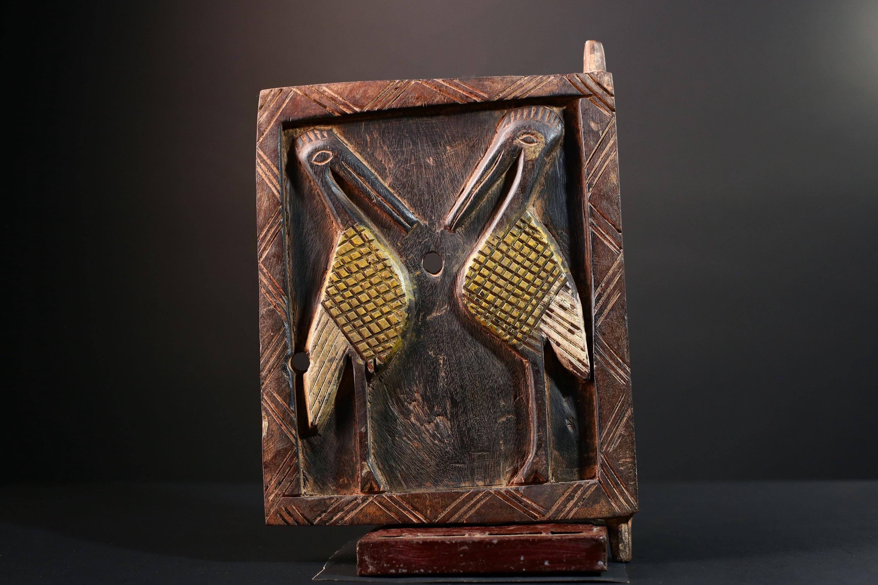 African wood carving Dogon bird panel art piece tribal home decor cultural artifact rustic ethnic wall art unique African sculpture-G5562