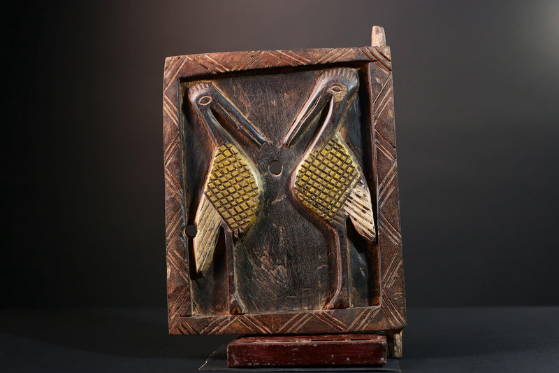 African wood carving Dogon bird panel art piece tribal home decor cultural artifact rustic ethnic wall art unique African sculpture-G5562