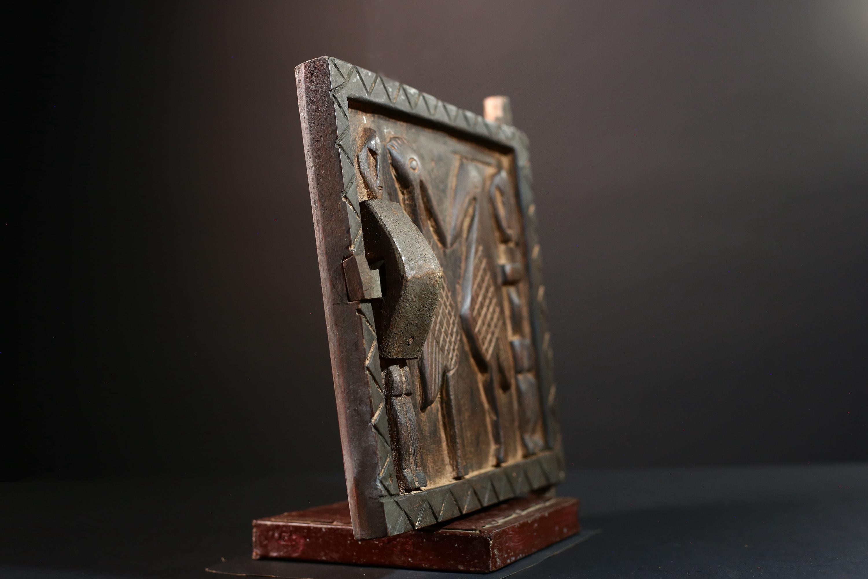Dogon tribal art African panel carved wall decor ancestral sculpture rustic cultural artifact ethnic wood carving African home accent-G5563