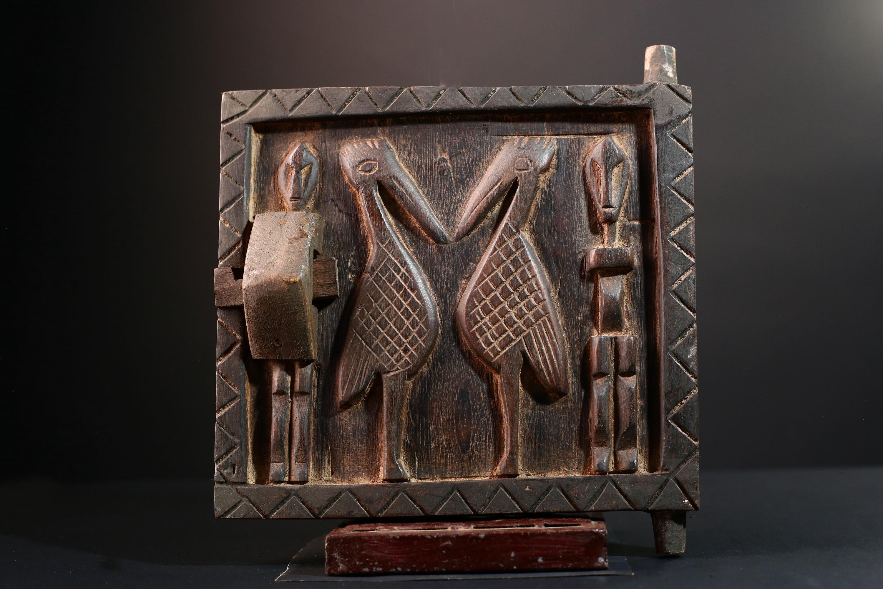 Dogon tribal art African panel carved wall decor ancestral sculpture rustic cultural artifact ethnic wood carving African home accent-G5563