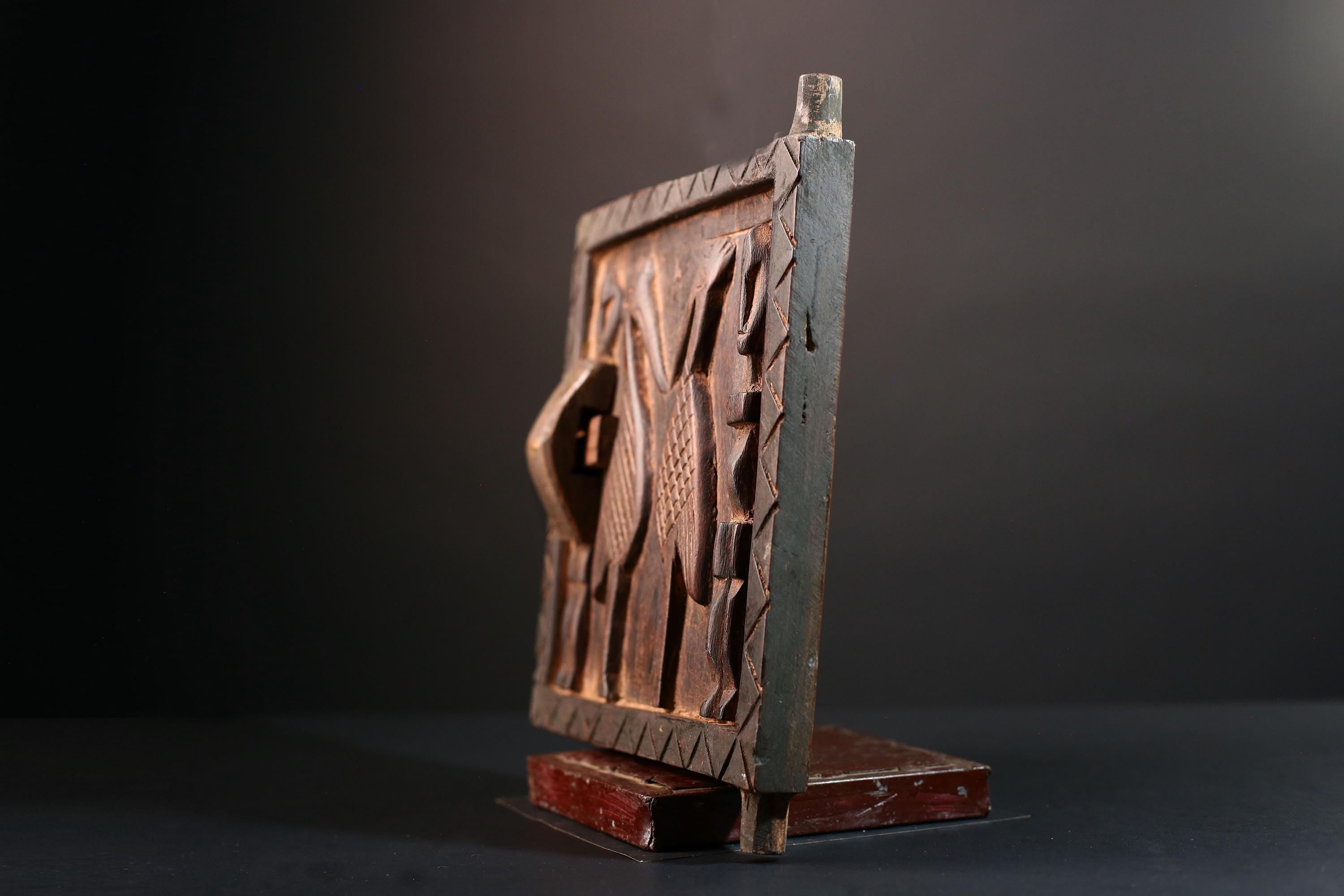 Dogon tribal art African panel carved wall decor ancestral sculpture rustic cultural artifact ethnic wood carving African home accent-G5563