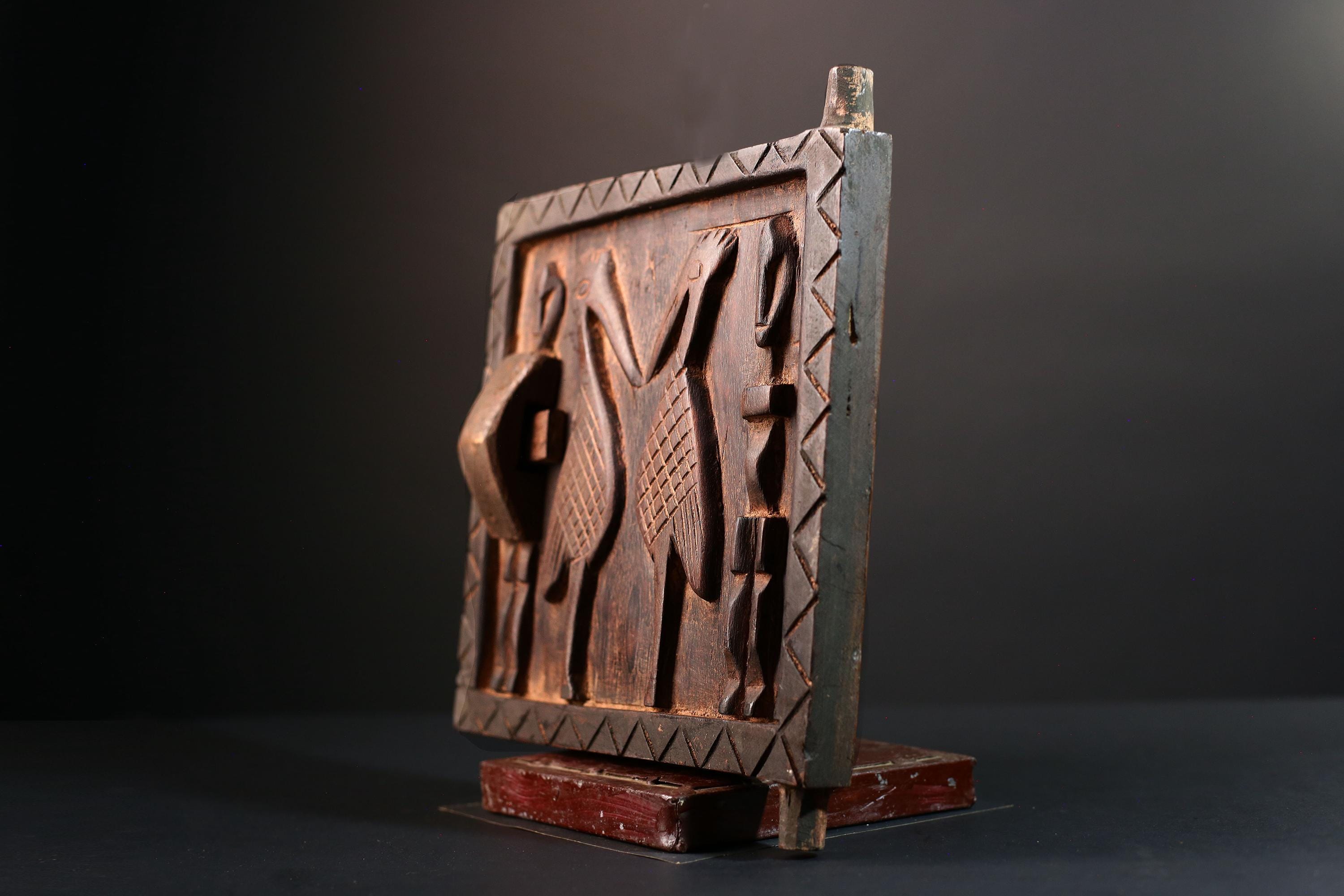 Dogon tribal art African panel carved wall decor ancestral sculpture rustic cultural artifact ethnic wood carving African home accent-G5563