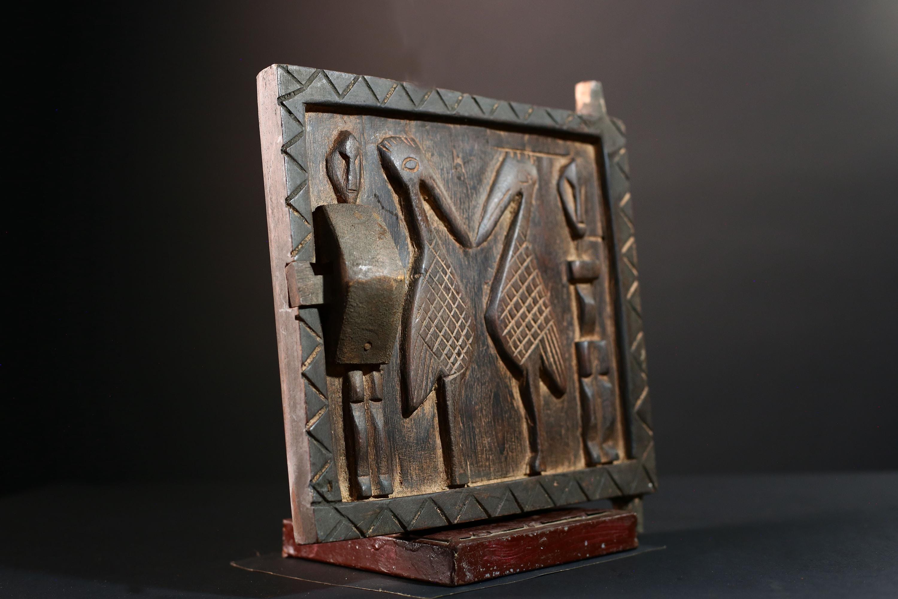 Dogon tribal art African panel carved wall decor ancestral sculpture rustic cultural artifact ethnic wood carving African home accent-G5563
