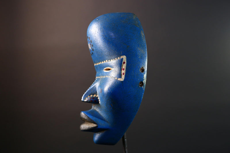African wood mask Dan blue wall carving tribal decor portrait face mask cultural artifact painted mask decor artisan crafted artwork G5564