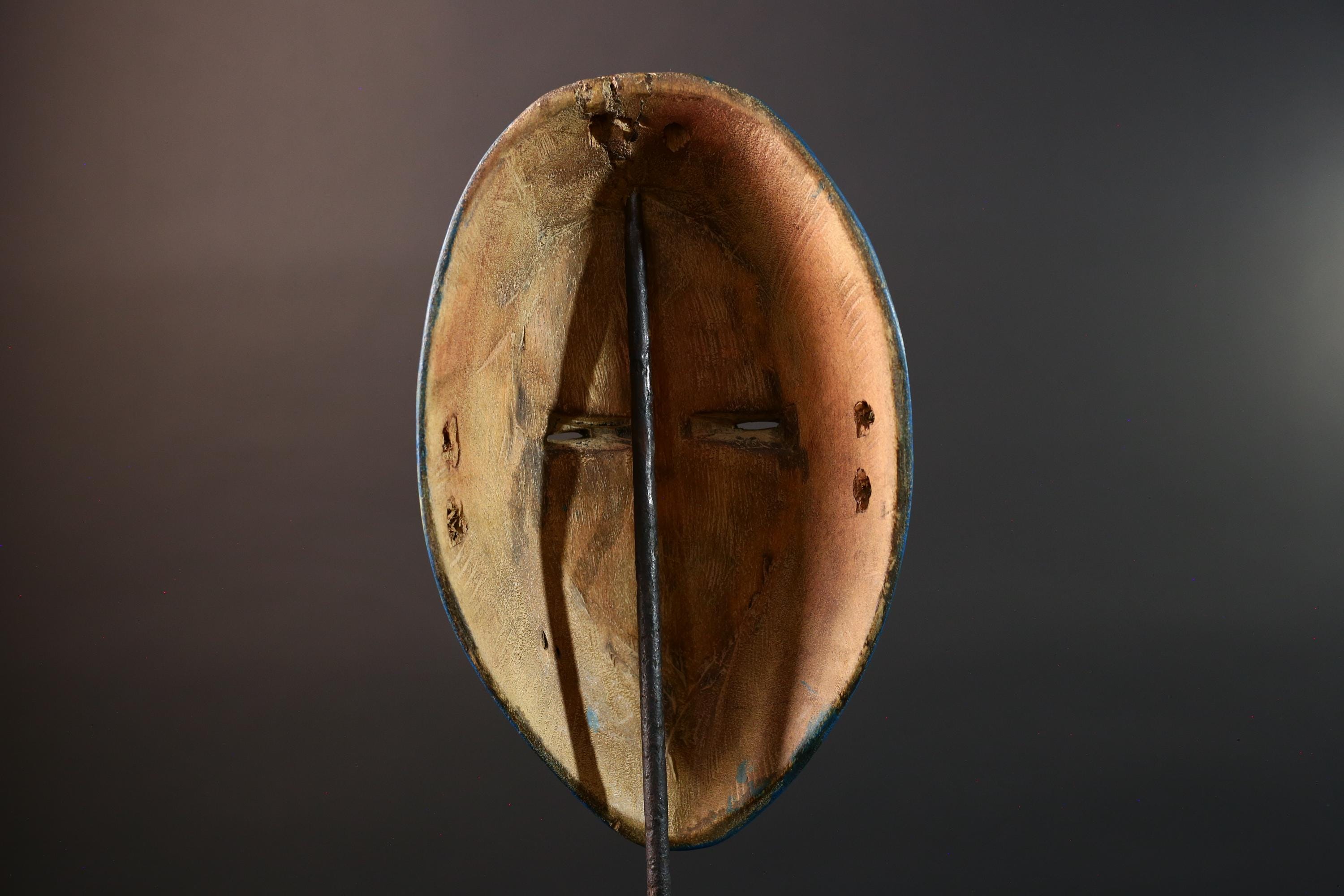 African wood mask Dan blue wall carving tribal decor portrait face mask cultural artifact painted mask decor artisan crafted artwork G5564