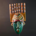 African mask Bwoom tribal wall carving green face decor cowrie shell artwork unique crest art cultural artifact collectible mask G5566