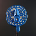 African wall mask Bwa tribal sunburst carving blue geometric face art small decorative mask cultural wall decor collectible artwork G5577