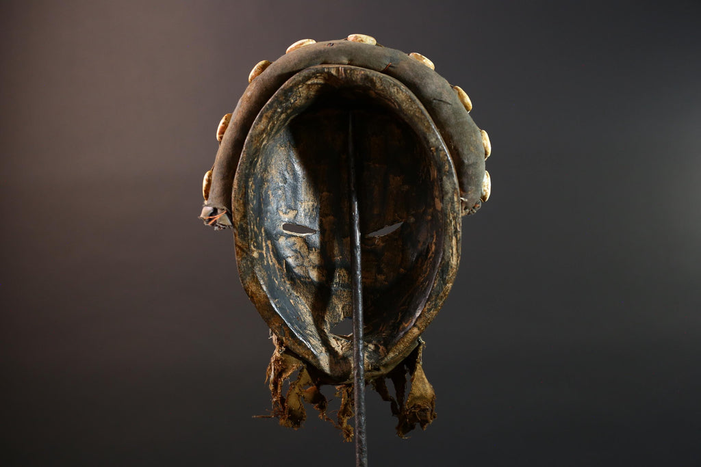 Dan African Tribal Mask With Cowrie Shells Hand Carved Wood Face With Fiber Beard Ethnic Wall Art Ceremonial Boho Home Decor G5582