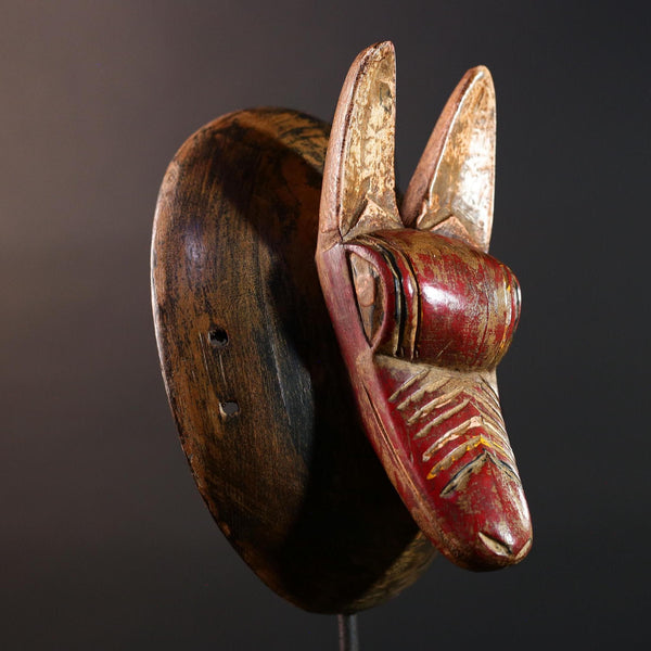 African Bwa Fox Mask Hand Carved Tribal Wood Animal Spirit Sculpture Vintage Red Snout Wall Decor Ethnic Art Figure From Africa G5584
