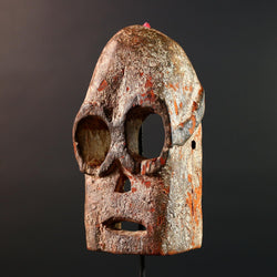 Vintage African Weathered Wood Mask Carved Tribal Face Sculpture Rustic Home Decor Unique Gift Collectible Art Accent Piece Design-G5706